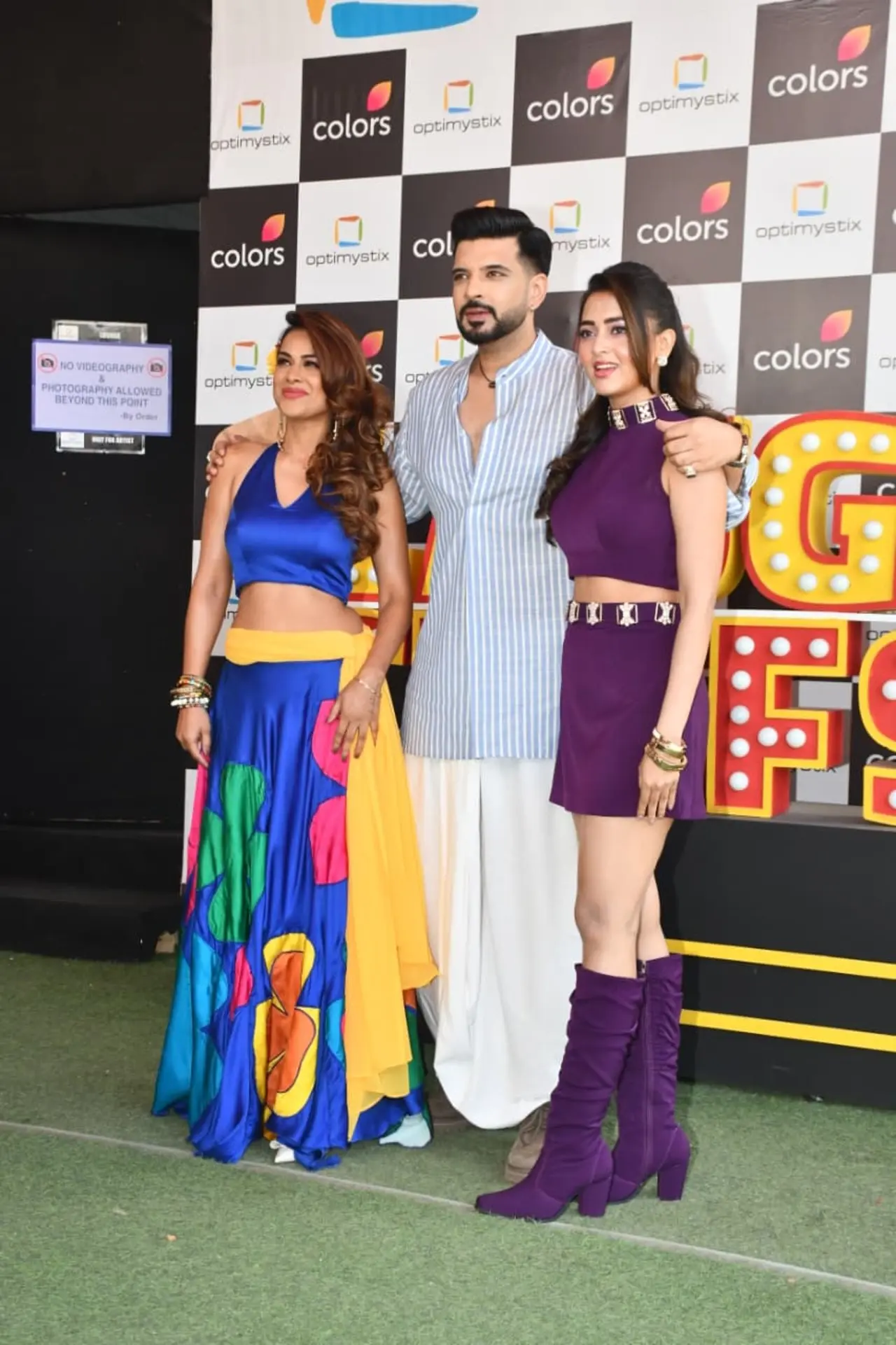 Nia Sharma, karnan Kundrra and Tejasswi Prakash were seen putting their best fashion foot forward as they also posed for paps on set.